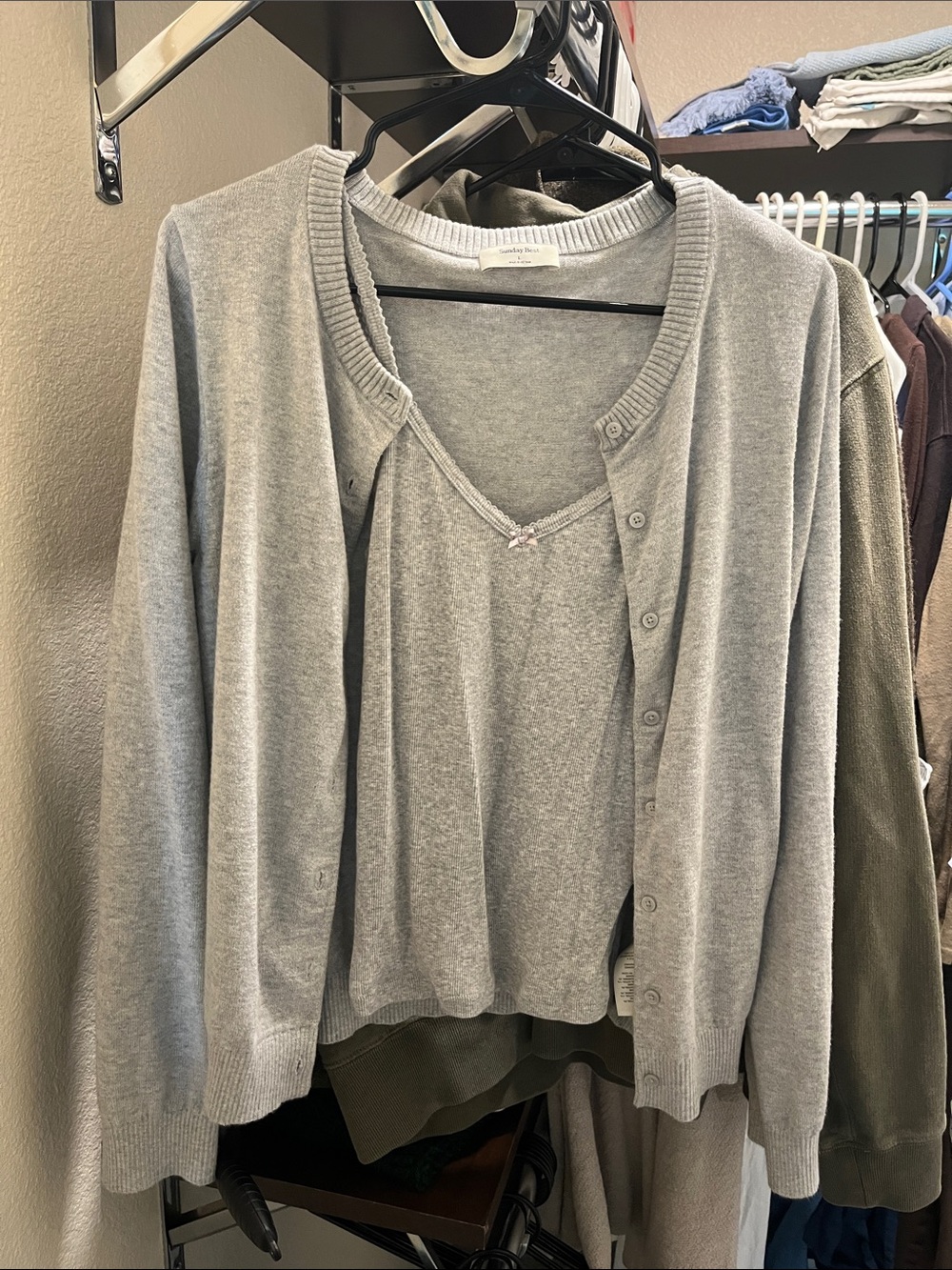 Aritzia Chrome Biscotti Cotton Charm Noteworthy Cardigan(L) + Matching Tank(S)